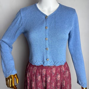 Austrian Cotton Cardigan, Blue Dirndl Cropped Cardigan, Traditional Trachten Sweater, Oktoberfest Tyrol Cardigan, Bavarian Folk Knitwear, S