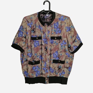 Made in Italy Vintage Damen Oversized Bedruckte Bluse 80er Floral Print Psychedelische Viskose Kurzärmeliges Shirt