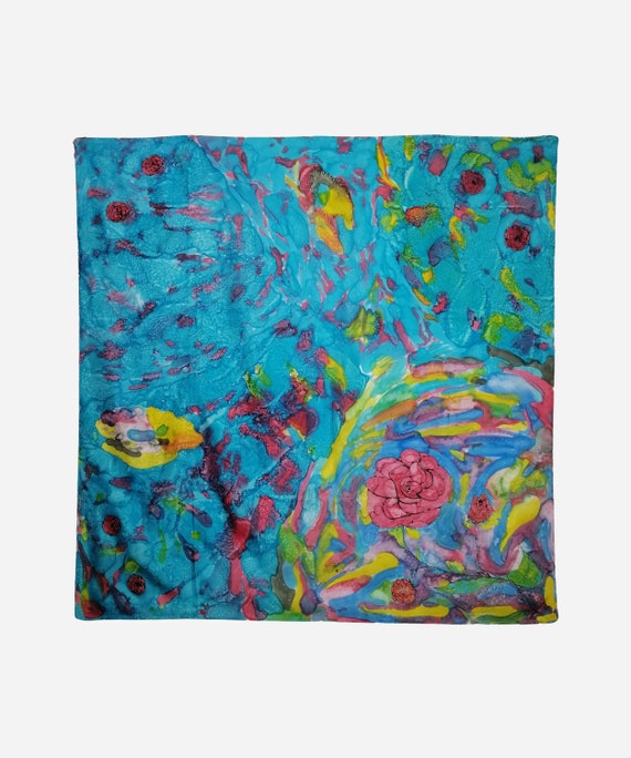VINTAGE Hand Painted Silk Scarf Abstract Handmade… - image 1