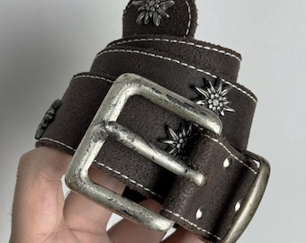 Edelweiss Genuine Leather Belt, Austrian Dirndl Belt, Oktoberfest Trachten Suede Belt, Traditional Bavarian Belt, Tyrolean Folk Costume Belt