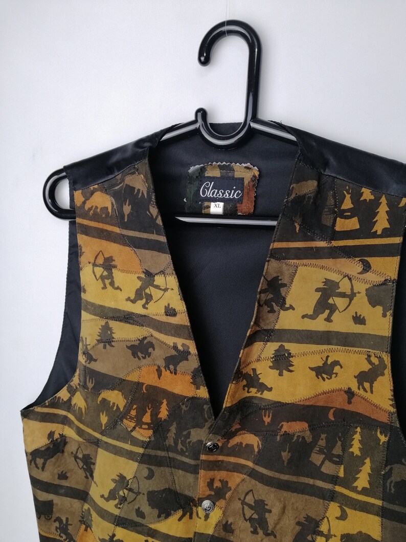 VINTAGE Mockaväst Äkta Läder Western Cowboyväst Unisex Brun Festivalväst bild 5