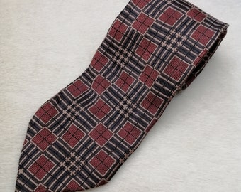 HUGO BOSS Silk Tie, Vintage Designer Tie, Geometric Pattern Formal Tie, Made In Italy Necktie, Men Silk Accessories, Brown Tie Gift For Him