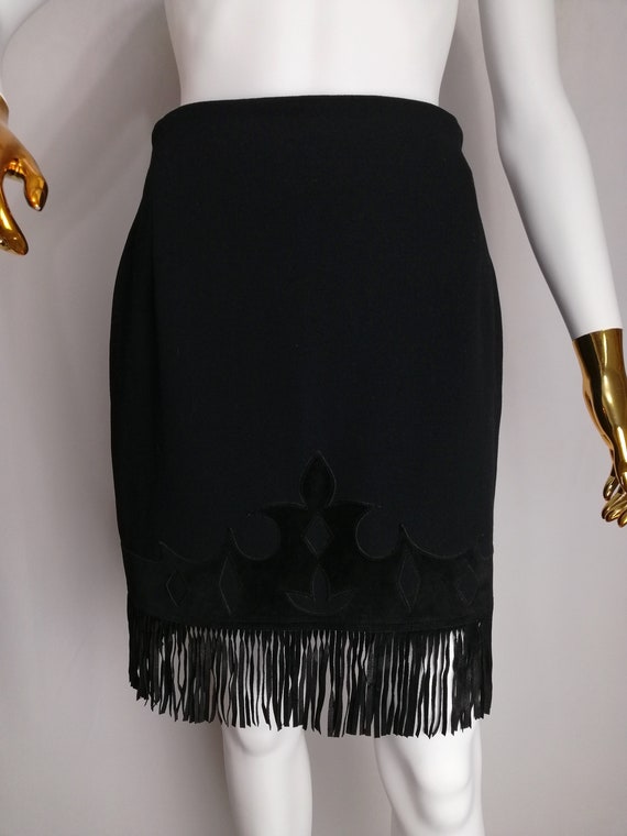 BYBLOS Wool Mini Skirt, Suede Applique Fringed Sk… - image 10