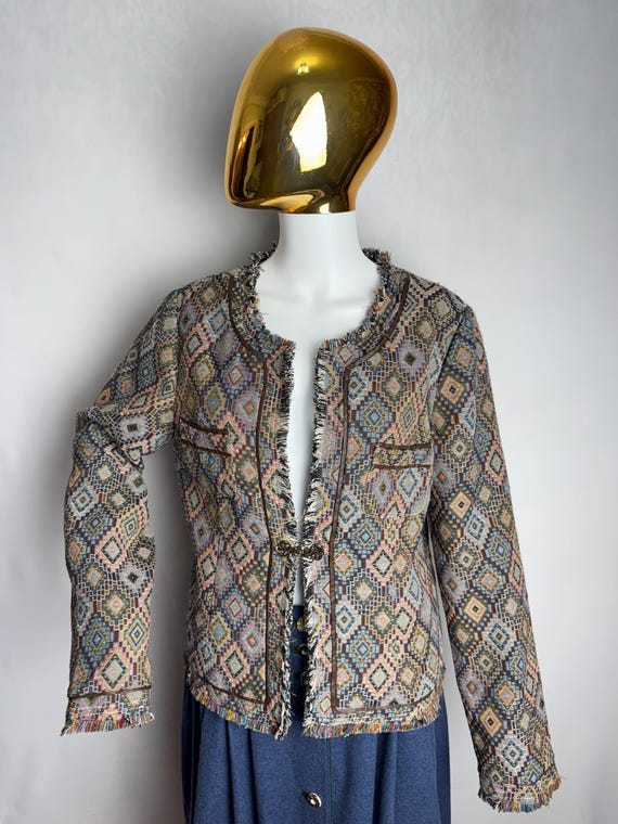 Tapestry Woven Jacket, Geometric Pattern Boho Bla… - image 4