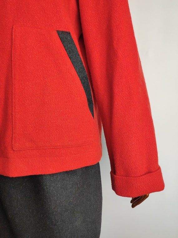 Austrian Wool Hooded Jacket, Red Full Zip Up Swea… - image 10