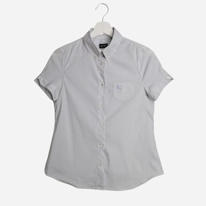ARMANI JEANS Vintage Womens Short Sleeve Shirt 90s Italian Designer Cotton Top Button Down Summer Blouse