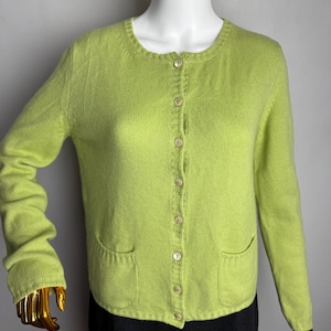 MARIA di RIPABIANCA Pure Cashmere Cardigan, 100% Cashmere Crewneck Sweater, Womens Italian Classic Luxury Knitwear, Green Soft Knit Pullover