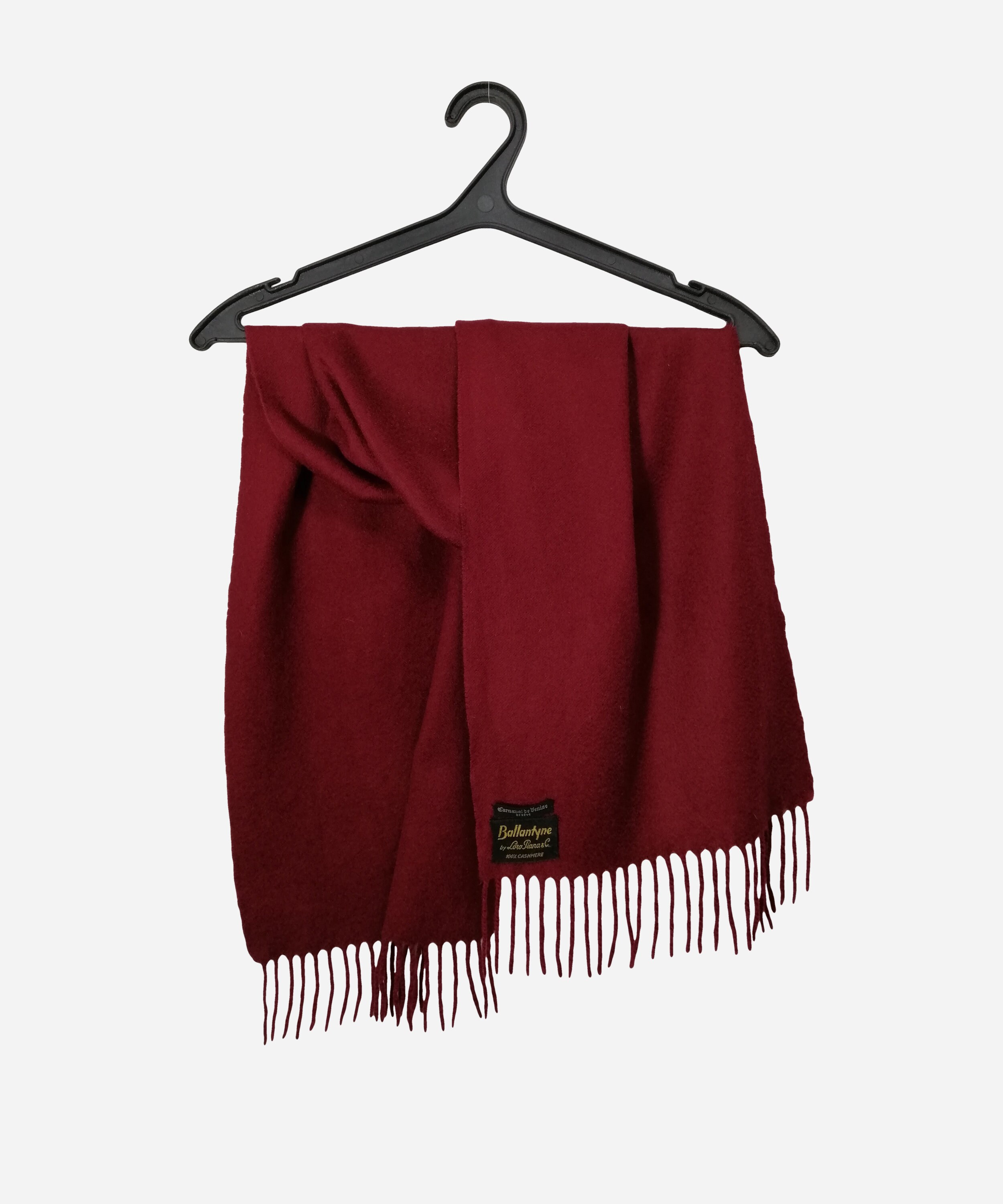 LORO PIANA Cashmere BALLANTYNE Sciarpa vintage con Tassels Uomini Donne Scuro Borgogna Italia 80s Autentico Lusso 1980