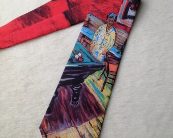 VINCENT VAN GOGH Vintage Tie, The Night Cafe Painting Necktie, 90s Ralph Marlin Neck Tie, Famous Artwork Print Accessory, Art Lover Gift