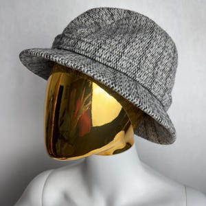 80s KANGOL Tweed Hat, Classic British Style Wool Hat, Unisex Gray Bucket Hat, Casual Retro Trilby Hat, Textured Country Fedora Hat, Size 58