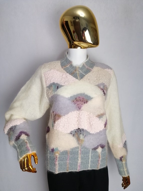 LAUREN HANSEN Hand Knit Sweater, 80s Handmade Moh… - image 9
