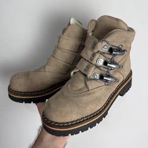 Austrian Suede Hiking Boots, Womens Beige Leather Alpine Boots, 90s Mountain Trekking Ankle Boots, Trachten Outdoor Footwear, 39 EU, 8.5 US