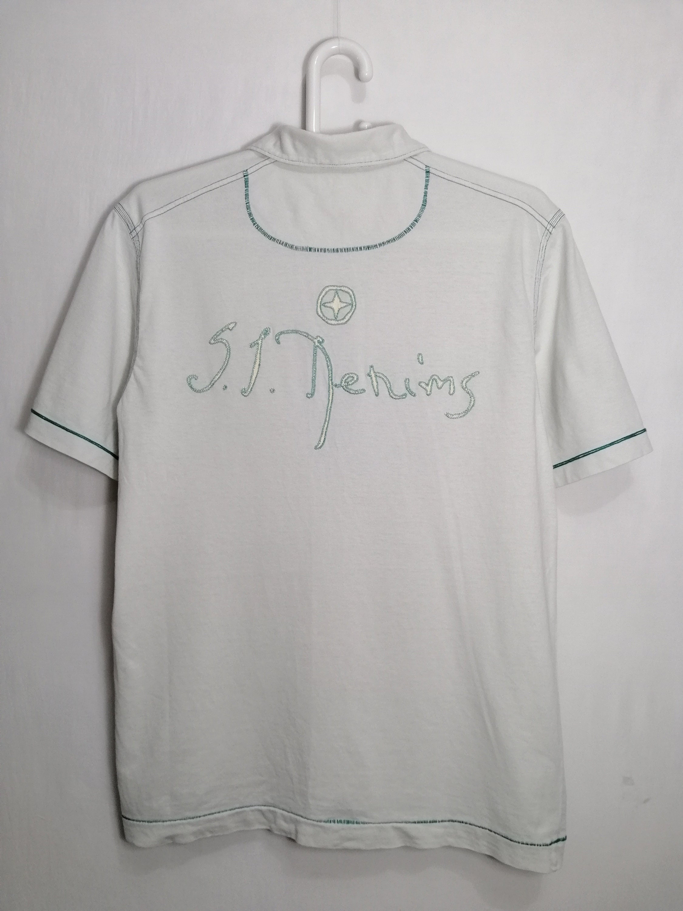 STONE ISLAND Vintage Mens Polo Shirt 90s White Green Cotton STONE ISLAND Vintage Mens Polo Shirt 90s White Green Cotton