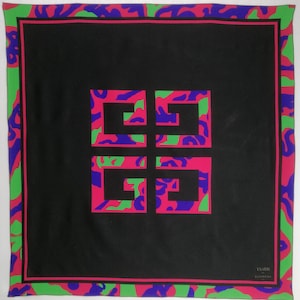 GIVENCHY PARIS Monogram sjaal, jaren &#39;80 groot logo ontwerper hoofddoek, authentieke luxe vierkante sjaal, Ysatis ondertekende zijden sjaal, gemaakt in Frankrijk