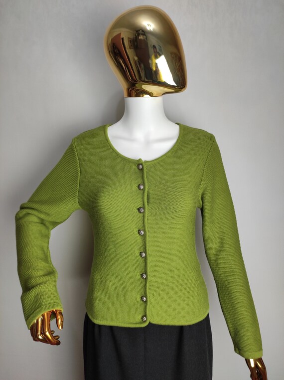 Austrian Cotton Cardigan, Green Dirndl Cardigan, Traditional