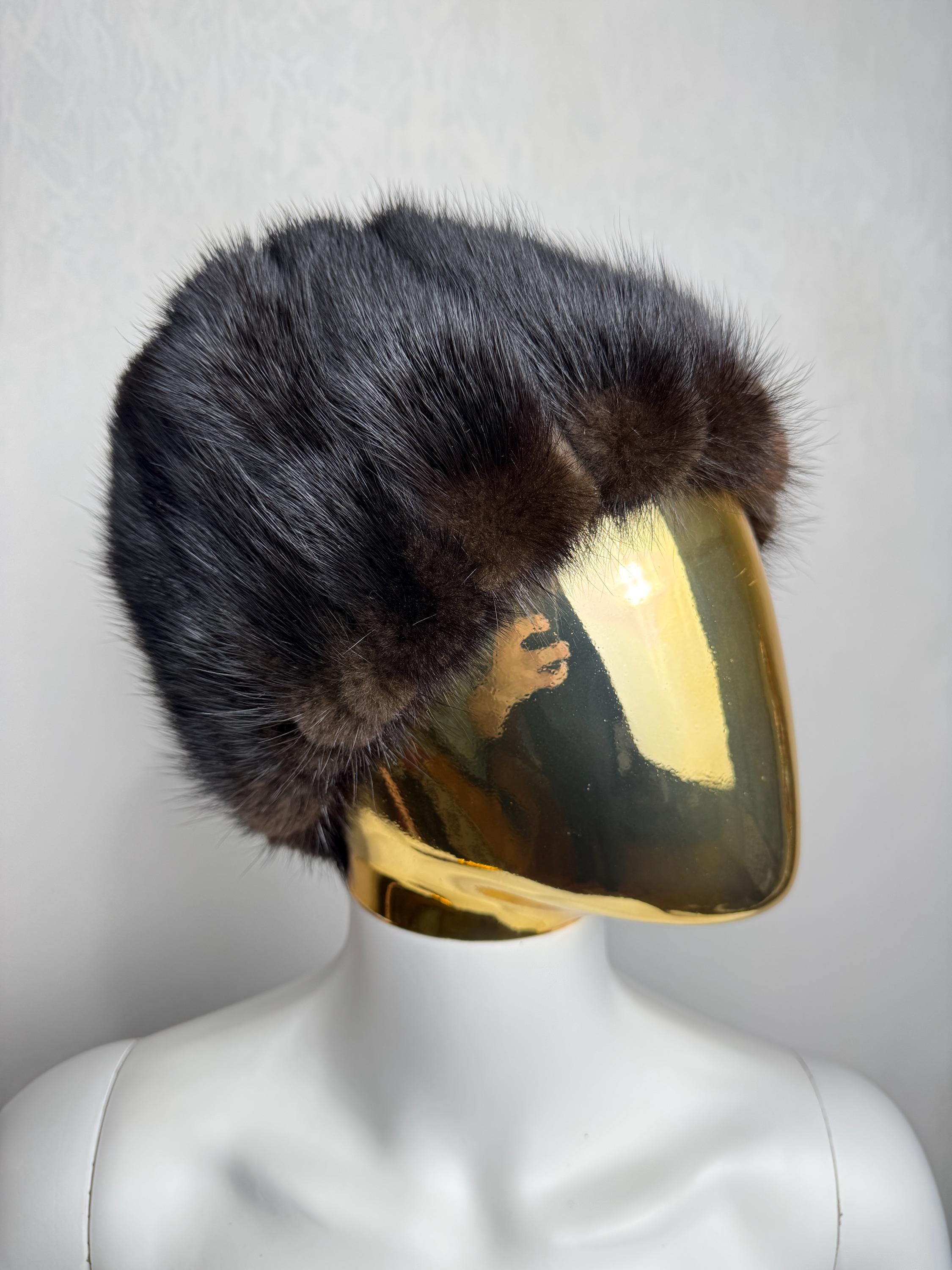 Vintage Mink Fur Hat Brown Russian Style Winter Hat Mob Wife Aesthetic Retro Vintage Real Mink Fur Hat, 60s Russian Style Winter Hat  main image 2