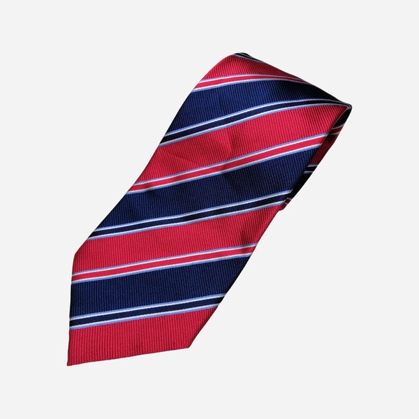 CHARLES TYRWHITT Mens Tie, Vintage Pure Silk Tie, Striped Pattern Tie, Red Blue Groomsman Tie, Suit Silk Accessories, Gentleman Necktie Gift