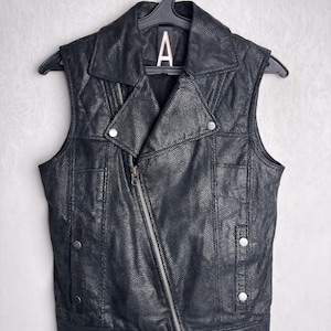 Mens Leather Biker Vest, Snakeskin Texture Rocker Waistcoat, Black Moto Vest, Asymmetrical Zipper Sleeveless Jacket, Grunge Festival Outfit
