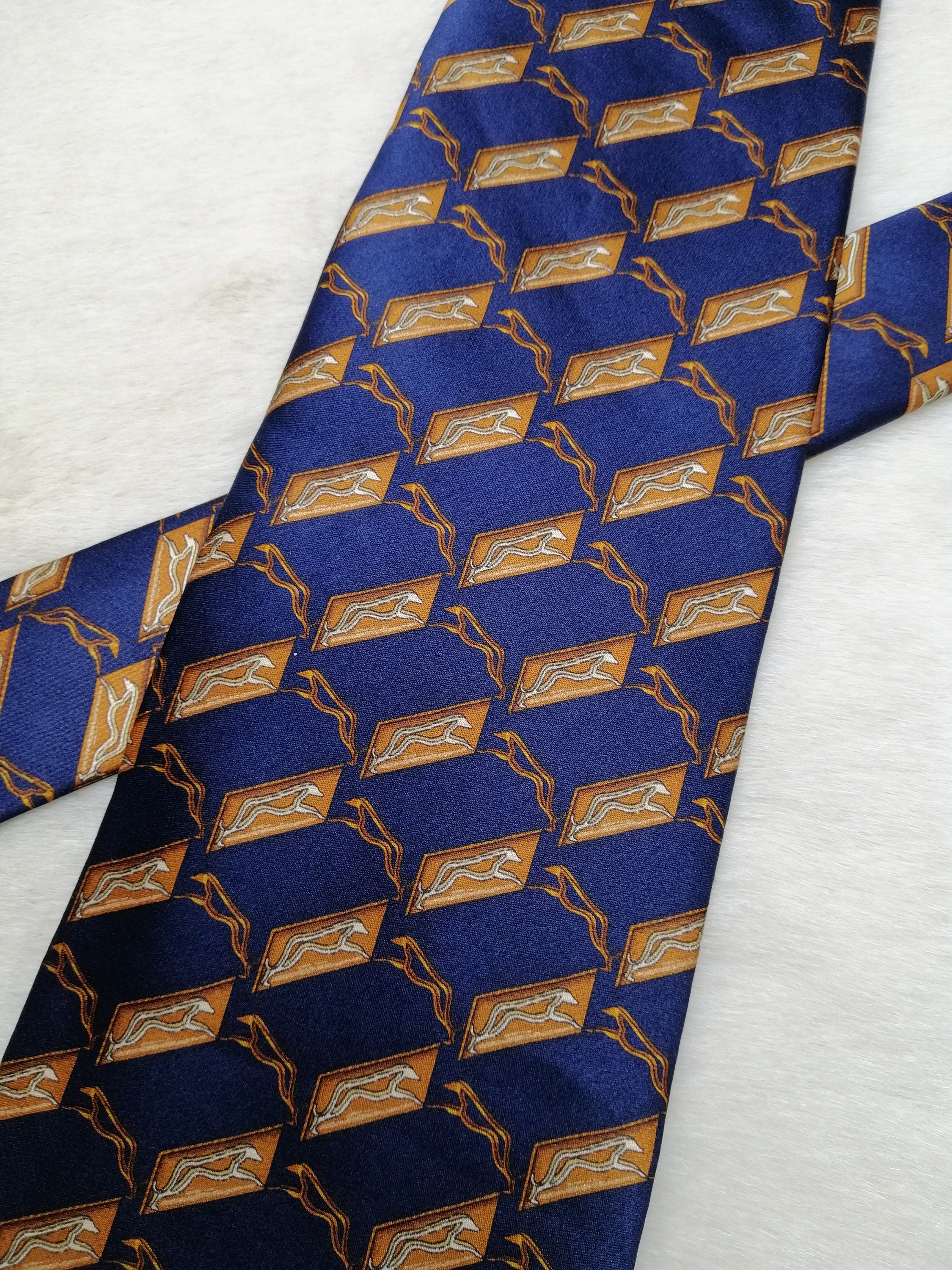 il_fullxfull.3997466390_lym1.jpg Lanvin Paris Made In France Scroll & Grid Silk Tie Black Gold main image 1