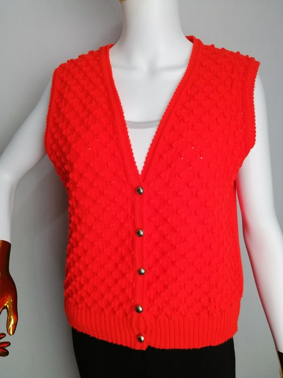 Dirndl Sleeveless Cardigan, 80s Austrian Red Knit… - image 9