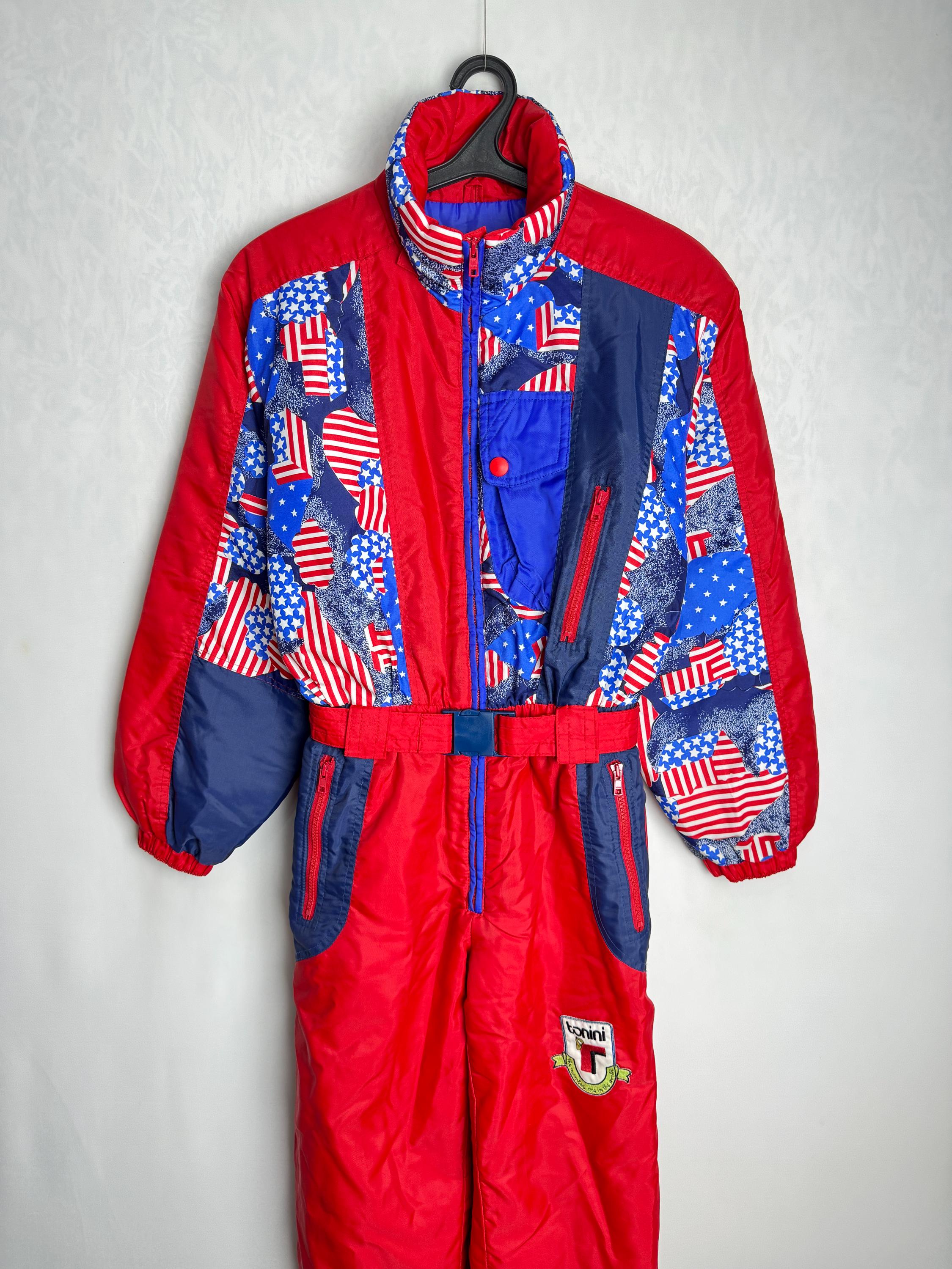 90s USA Ski Suit, One Piece Ski Suit, 80s America Flag Snowsuit, Vintage Skiwear Jumpsuit, Winter Sport Overall, Full Body Snowboard Costume