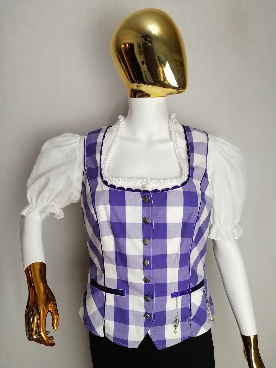 Chemisier Dirndl Femme Pour Oktoberfest - Dentelle, Col V, Coupe Courte - Style Bavarois Traditionnel - Pour Fêtes Et Carnavals - 10