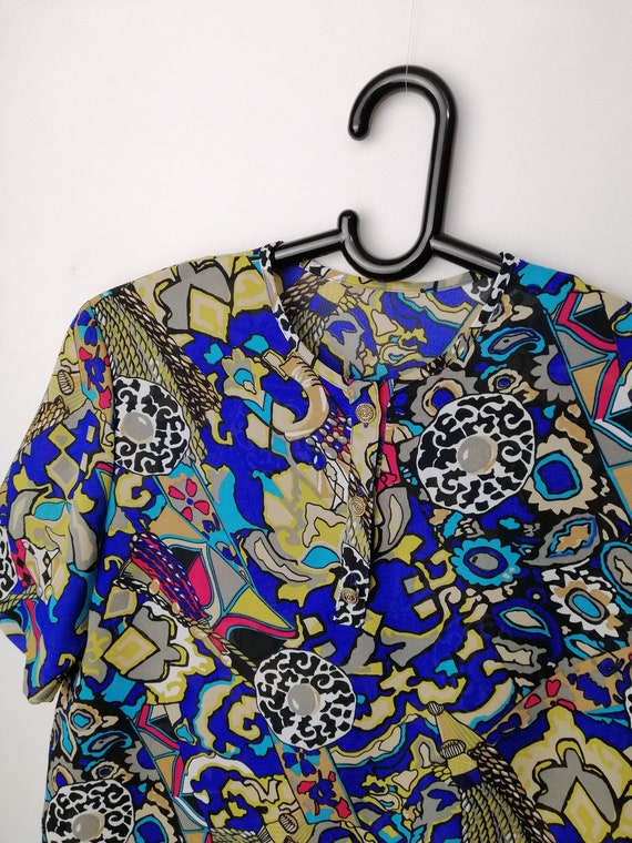 VINTAGE Womens Blouse 80s Abstract Print Psychede… - image 9