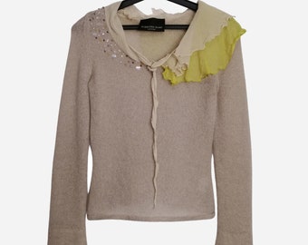 ERMANNO SCERVINO モヘア セーター、イタリア製高級シルク ジャンパー、Y2K デザイナー レディース ニットウェア、2000 年代ファッション ウール セーター、長袖スモール トップ