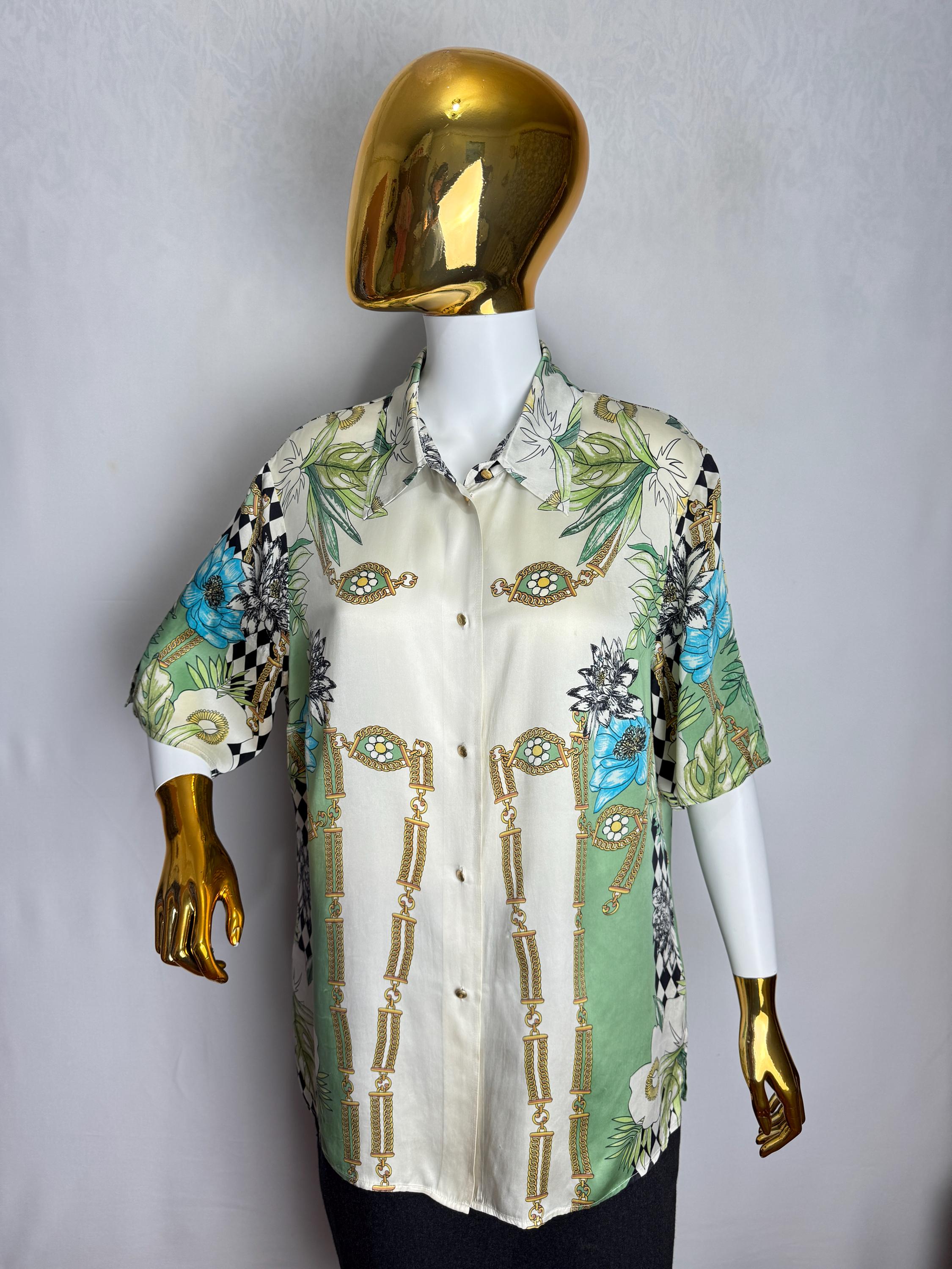MARIO ROSELLA Silk Shirt, 90s Novelty Print Silk Blouse, Floral