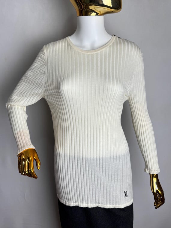 Louis Vuitton, LOUIS VUITTON Vintage Wool & Silk Sweater, LV Monogram Ribbed Knit Pullover, Womens Luxury Designer Knitwear, Minimalist Long Sleeve Top, xs