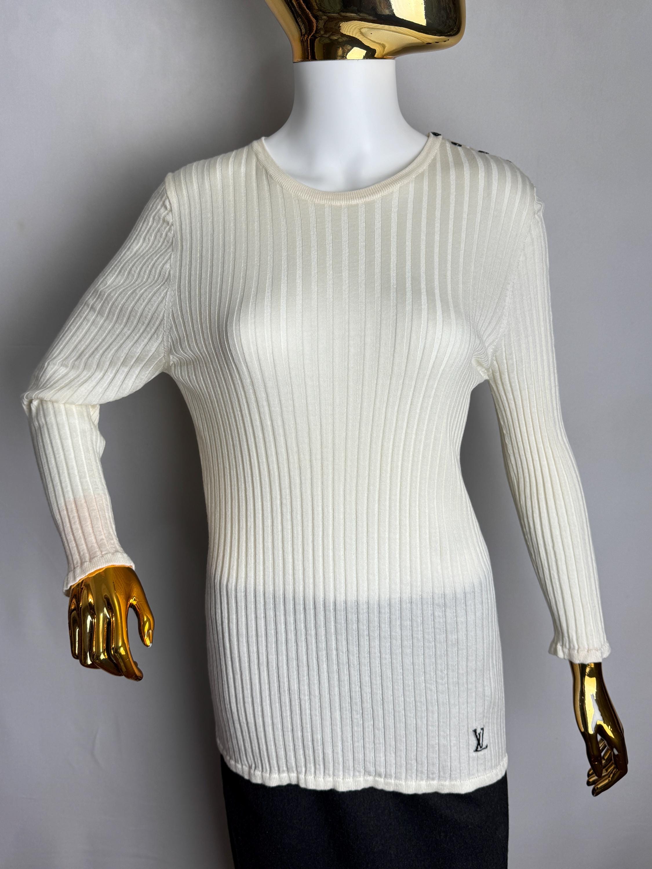 Louis Vuitton, LOUIS VUITTON Vintage Wool & Silk Sweater, LV Monogram Ribbed Knit Pullover, Womens Luxury Designer Knitwear, Minimalist Long Sleeve Top, xs