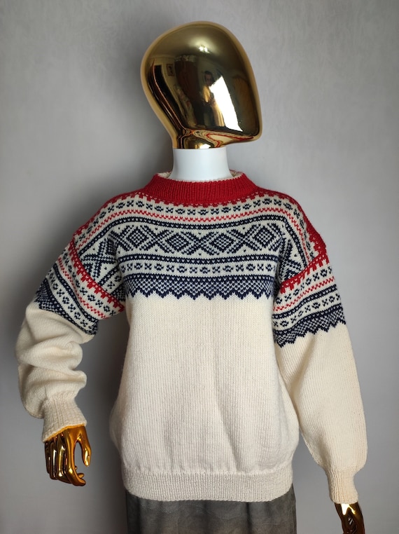 Norwegian Womens Wool Sweater, 80s Nordic Folk Swe