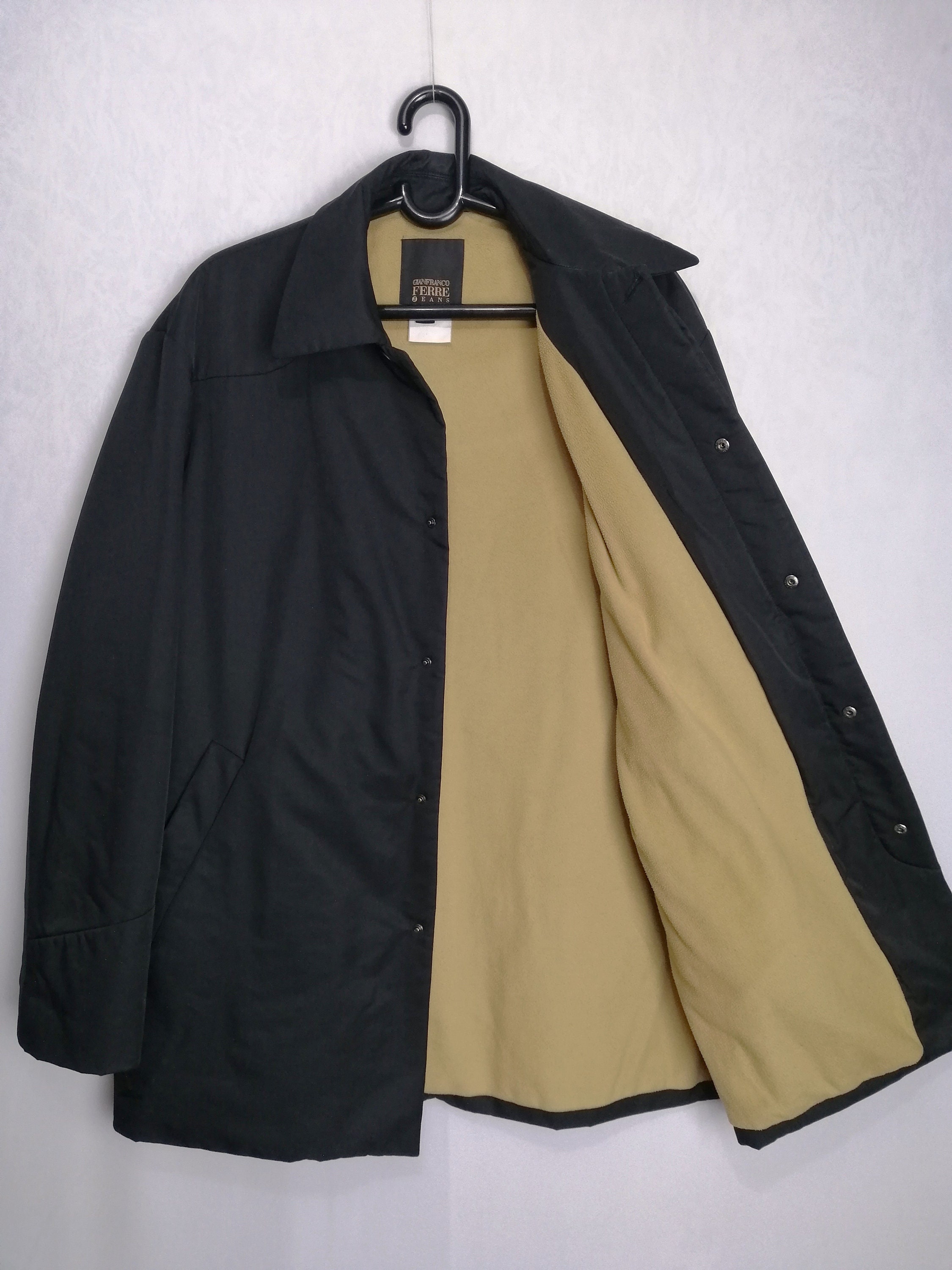 GIANFRANCO FERRE Mens Jacket, 90s Black Polyester Coat, Designer