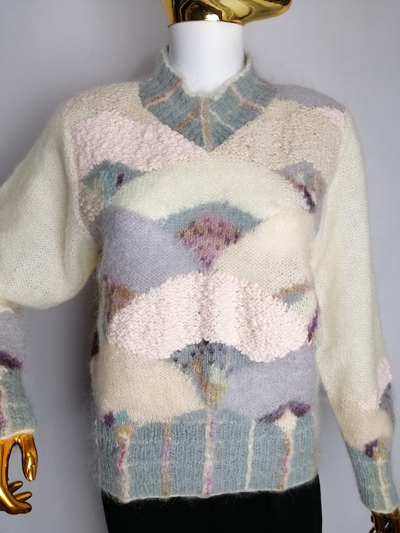 LAUREN HANSEN Hand Knit Sweater, 80s Handmade Moh… - image 2