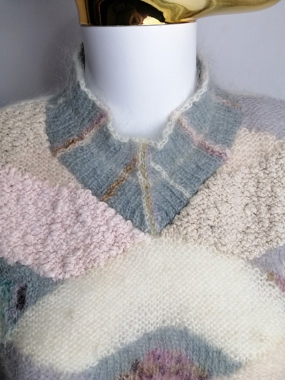 LAUREN HANSEN Hand Knit Sweater, 80s Handmade Moh… - image 4