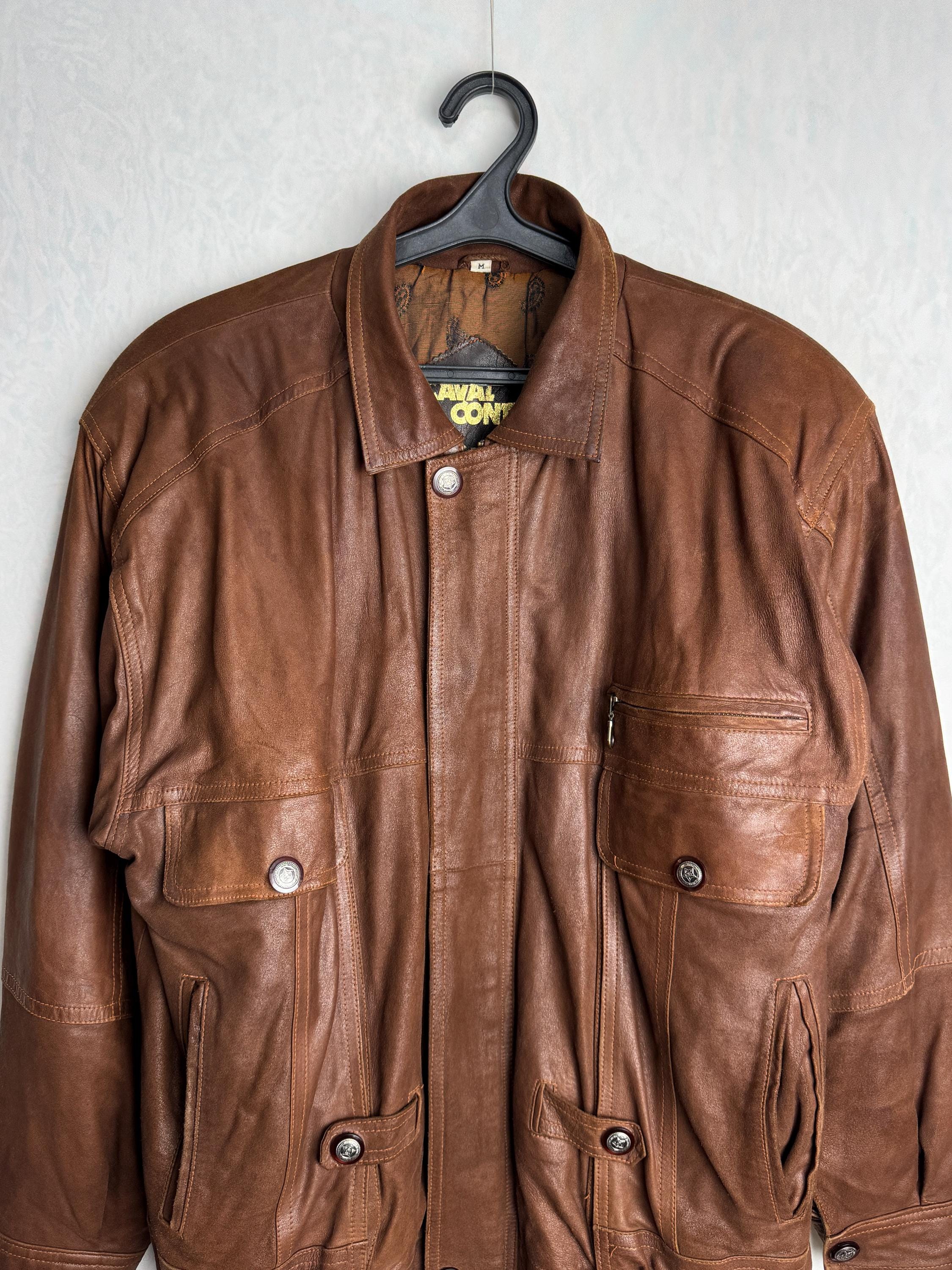 Vintage Italian Leather Jacket, 80s Men Brown Fall Coat, Rugged