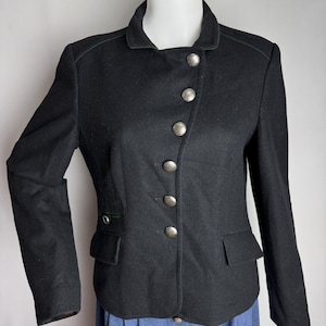 Dirndl Loden Wool Blazer, Oktoberfest Trachten Jacket, Traditional Austrian Jacket, Tyrol Black Folk Blazer, German Bavarian Alpen Jacket, M