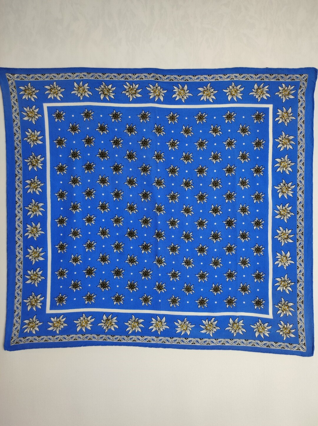 Edelweiss Silk Scarf, Austrian Small Square Scarf, Trachten Dirndl Neck