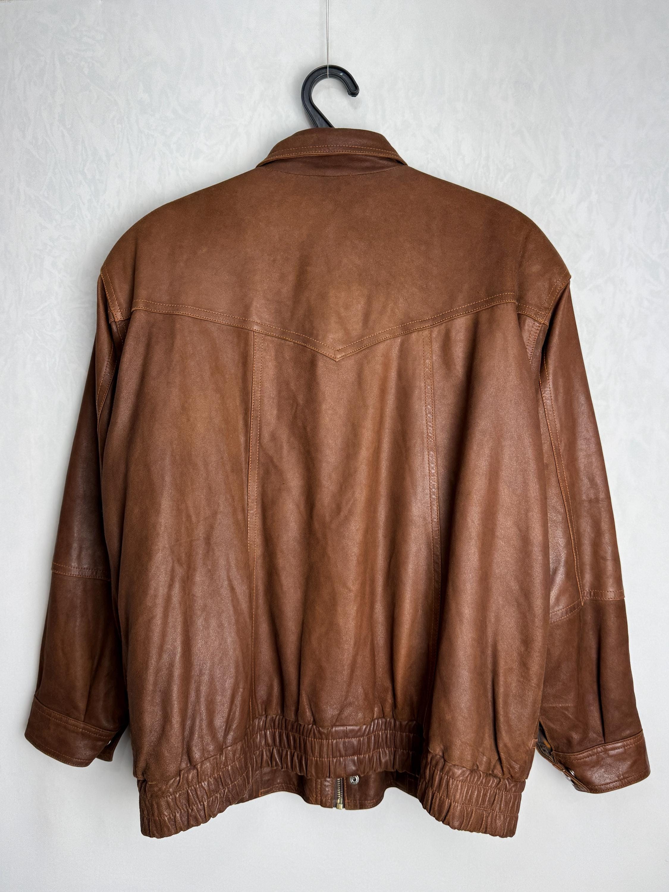 Vintage Italian Leather Jacket, 80s Men Brown Fall Coat, Rugged