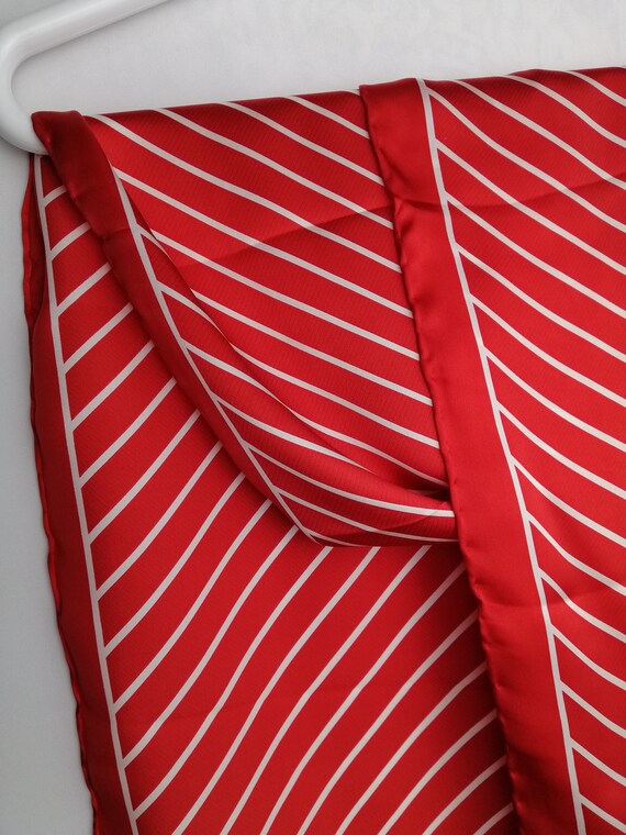 VINTAGE Silk Scarf Red White Striped Pure Silk Sc… - image 6