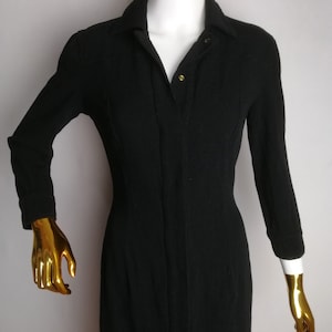 VERSACE CLASSIC V2 Wool Dress, 90s Gianni Versace Shirt Dress, Authentic Italian Designer Black Dress, Haute Couture Runway Midi Dress, S