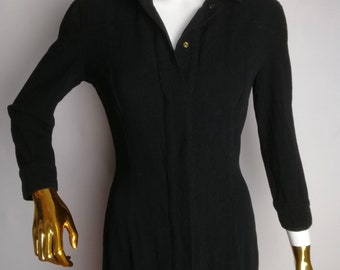 VERSACE CLASSIC V2 Wool Dress, 90s Gianni Versace Shirt Dress, Authentic Italian Designer Black Dress, Haute Couture Runway Midi Dress, S