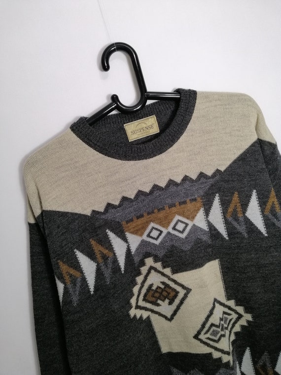 VINTAGE Mens Sweater 90s 80s Oversized Wool Geome… - image 9