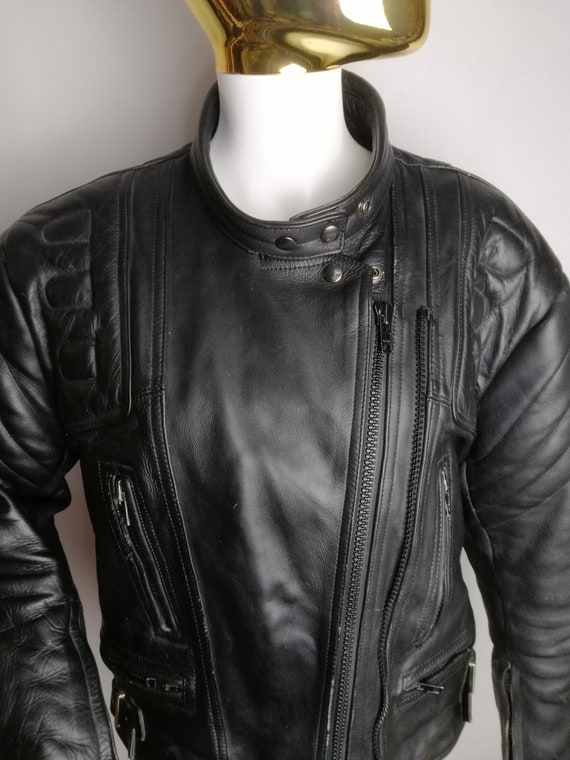 90s Womens Leather Jacket, Classic Biker Leather Jacket, Black