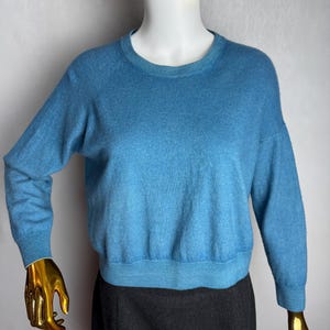 FALCONERI Cashmere Cropped Sweater, Italian Cashmere Soft Knit Sweater, Blue Crewneck Pullover Jumper, Minimalist Classic Womens Knitwear