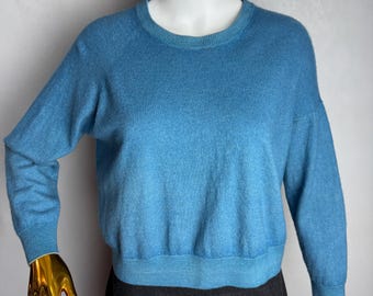FALCONERI Kaschmir Kurzpullover, Italienischer Kaschmir Weicher Strickpullover, Blauer Rundhalspullover, Minimalistischer Klassischer Damen Strickpullover