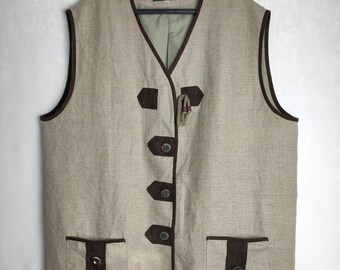 Chaleco austriaco de mezcla de lino, Chaleco folclórico del Tirol para mujer, Chaleco tradicional Dirndl, Chaleco Oktoberfest Trachten, Chaleco alpino bávaro alemán, 4XL