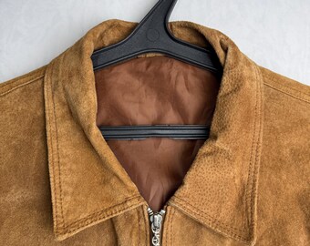 90s Mens Suede Jacket, Genuine Leather Hunting Jacket, Full Zip up