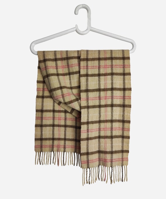 VINTAGE Wool Scarf, Check Muffler Scarf, Tartan Plaid Scarf Gift 