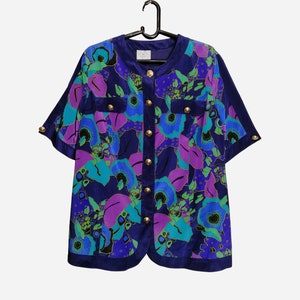 VINTAGE Camicia da donna stampata anni &#39;80 Oversize Stampa astratta Camicia psichedelica Retro Festival Novità Camicetta unica